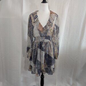 Zara Sheer Ruffled Dress Patchwork Print Size Medium Fairycore Boho Whimsical